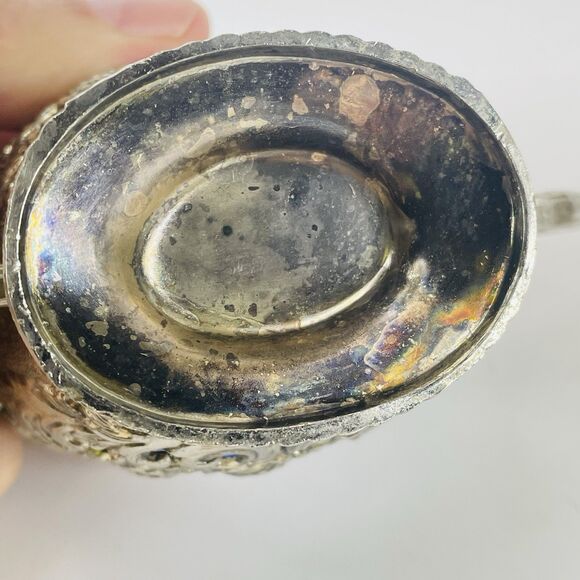 Antique Silver Plated Rose Floral Design Cobalt Blue Lined Sugar And Creamer Set - Picture 16 of 16